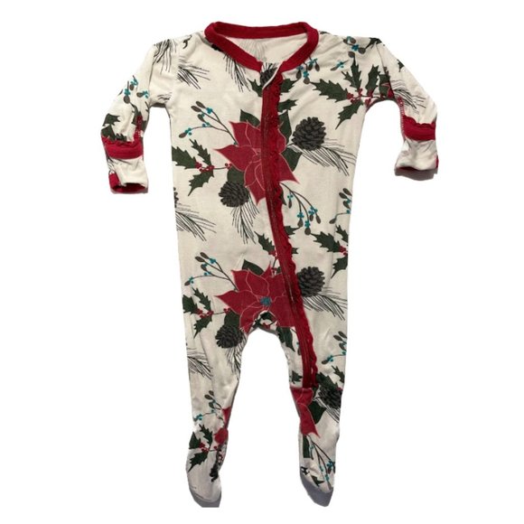 Little Sleepies Other - Little Sleepies Zippy Pajamas (holiday poinsetti), Size 0-3 Months. Lightly worn